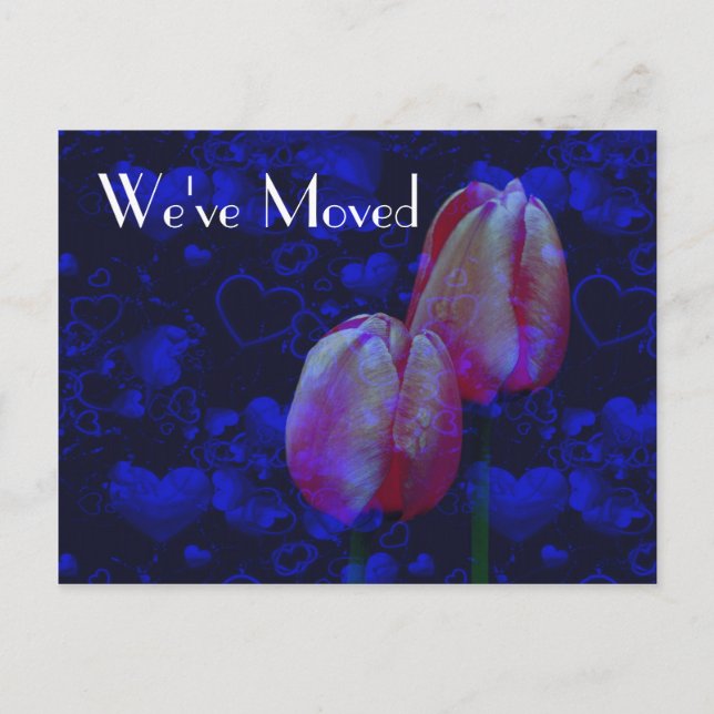 Herz und Tulips Neue Adresse florale Postkarte (Vorderseite)