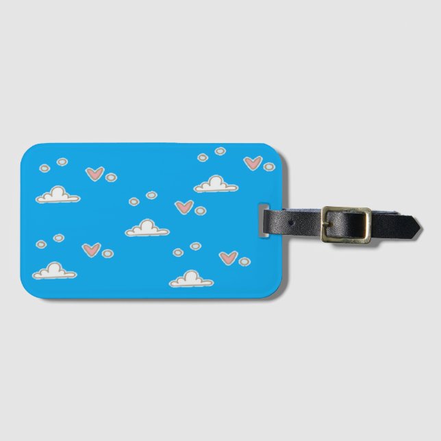 Herz und Wolken auf blau Gepäckanhänger (Vorderseite (Horizontal))