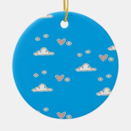 Herz und Wolken auf blau Keramik Ornament