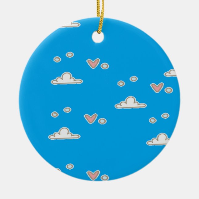 Herz und Wolken auf blau Keramik Ornament (Vorne)