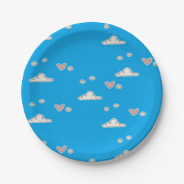 Herz und Wolken auf blau Pappteller