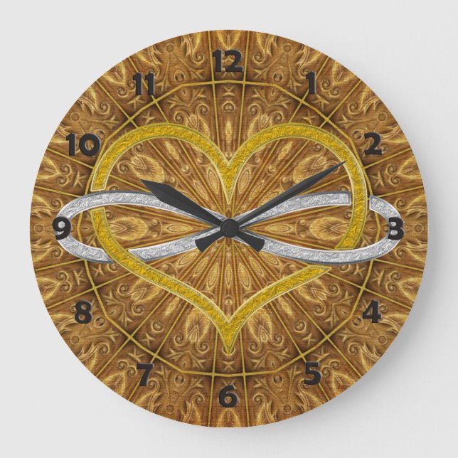 Herz-Unendlich-Gold-Silber Große Wanduhr (Vorderseite)