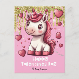 Herz Valentinstag Unicorn Individuelle Name Postka Postkarte