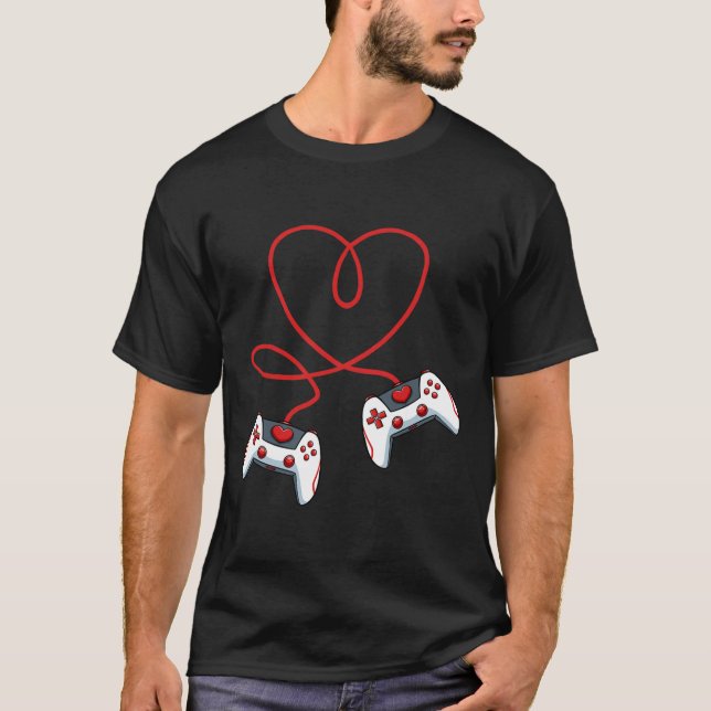 Herz Videospiel-Controller Valentinstag Cool Ga T-Shirt (Vorderseite)