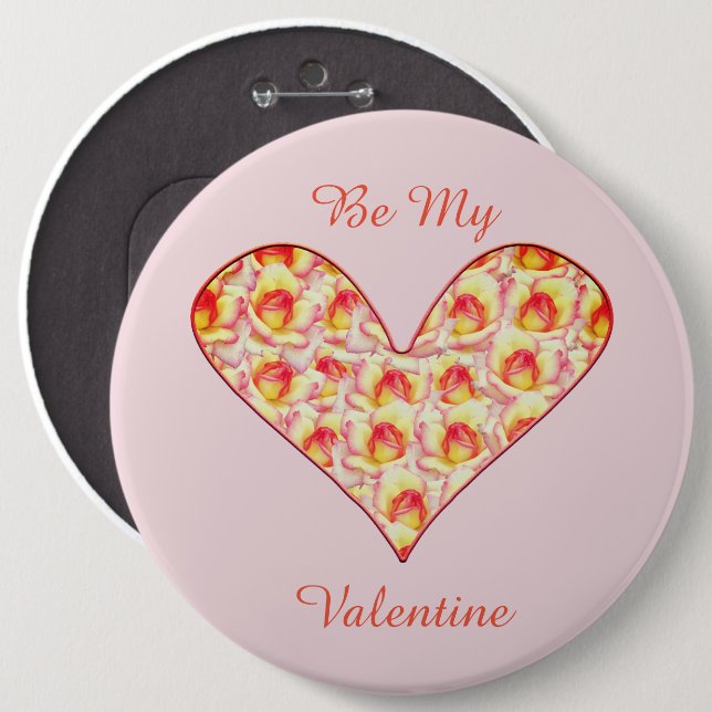 Herz voll Rose Valentinisches Button (Vorne & Hinten)