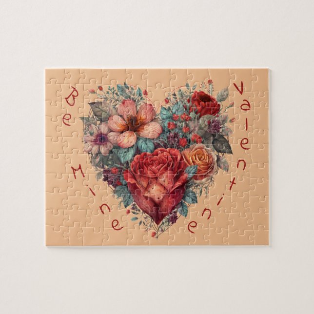 Herz voller Blumen Vintage Valentinstag Puzzle (Horizontal)