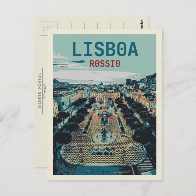 Herz von Lissabon Charm Rossio Square Illustration Postkarte (Vorne/Hinten)