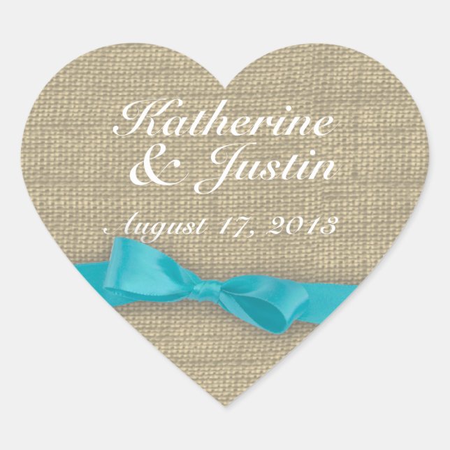 Herz von Ribbon und Burlap Herz-Aufkleber (Vorderseite)