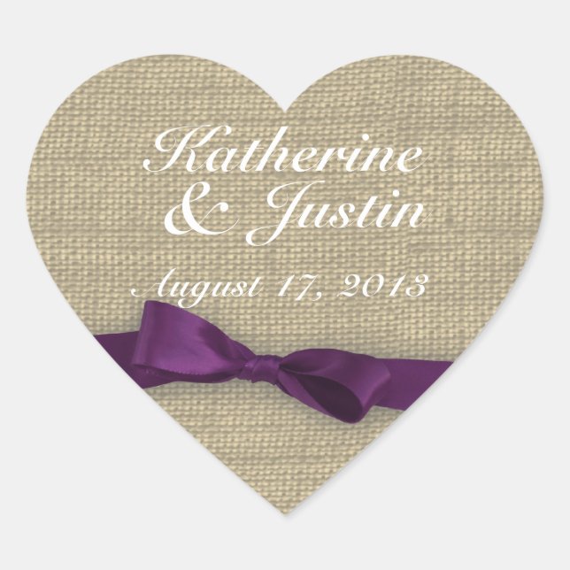 Herz von Ribbon und Burlap Herz-Aufkleber (Vorderseite)