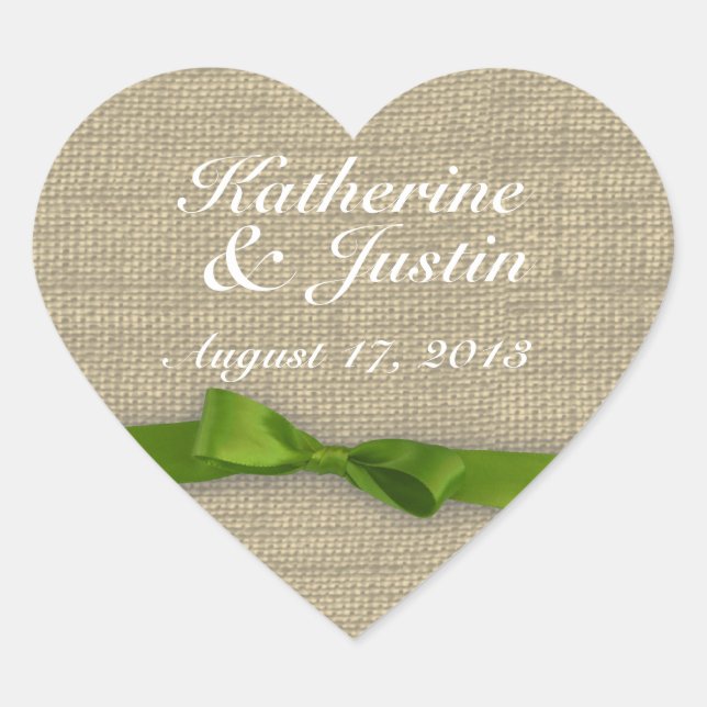 Herz von Ribbon und Burlap Herz-Aufkleber (Vorderseite)