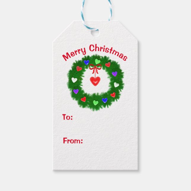 Herz-Weihnachtskranz Geschenkanhänger (Vorderseite)