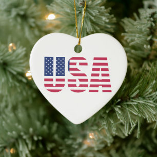 Herz-Weihnachtsschmuck - Patriotisch Amerikanisch Keramik Ornament