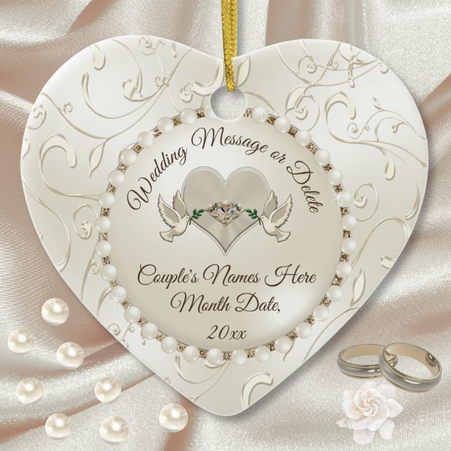 Herz, Weihnachtsschmuck Personalisiert (Personalised Wedding Bauble. Love Birds, Heart, Wedding Christmas Ornaments. Just married ornament.)