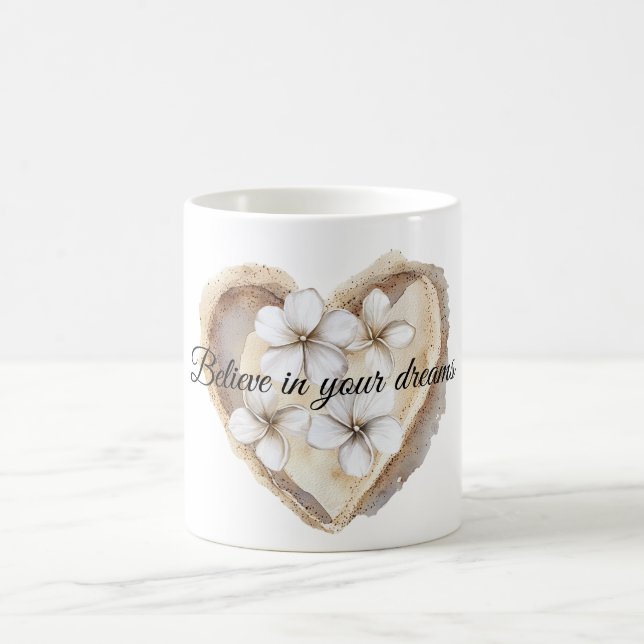 Herz White Floral Kaffeetasse (Mittel)