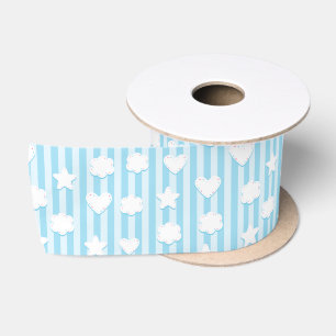 Herz, Wolken und Sterne auf Blue Stripes Satin Rib Satinband