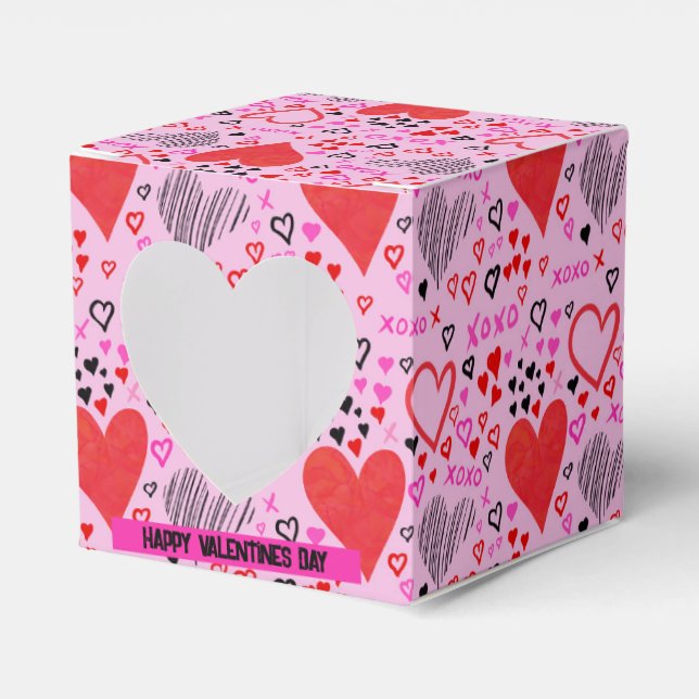 Herz, XOXO-Teller für rosa Musterpapier Geschenkschachtel (Vorderseite)