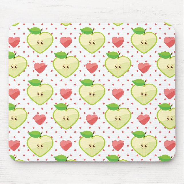 Herzäpfel mit rosa Polka-Punkten und Herz Mousepad (Vorne)
