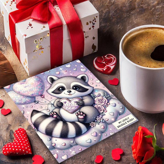 Herzballon Cookie Raccoon Valentine Card Feiertagskarte (Von Creator hochgeladen)