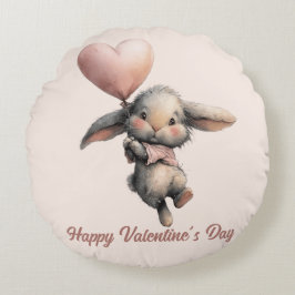 Herzballon-Häschen für Valentinstag Rundes Kissen