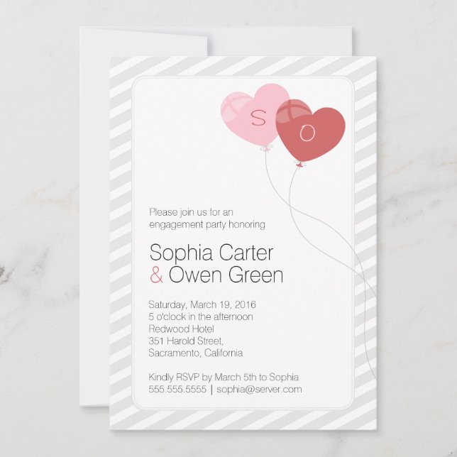 Herzballone Einzigartige engagierte Partei Einladung (Vorderseite)