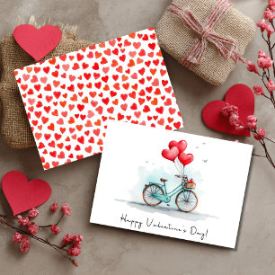 Herzballons & Fahrrad Valentinstag Feiertagskarte