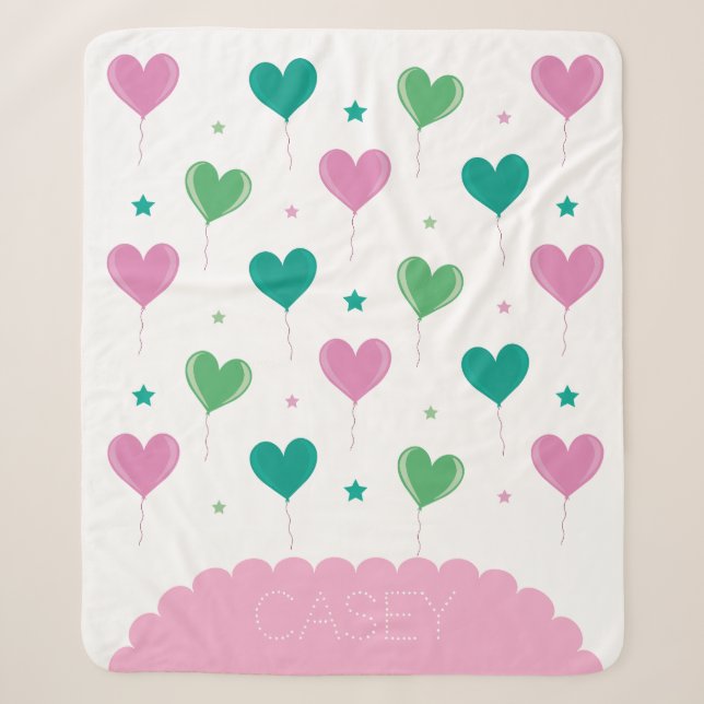 Herzballons Grün Rosa Sternenmuster Süß Sherpadecke (Vorderseite)