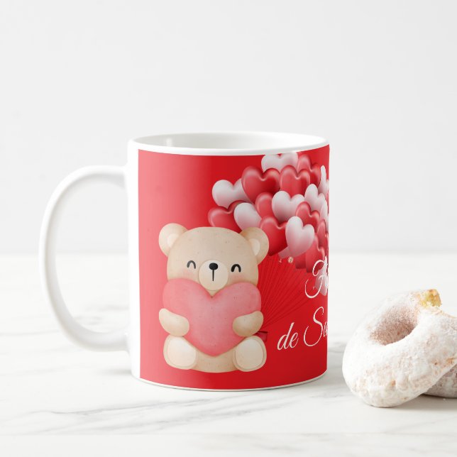 Herzballons und Bären, Kaffeetasse Valentinstag (Mit Donut)