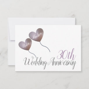 Herzballons zum 30. Geburtstag der Perlen RSVP Karte