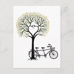 Herzbaum mit Vögeln und Tandemfahrrad Postkarte