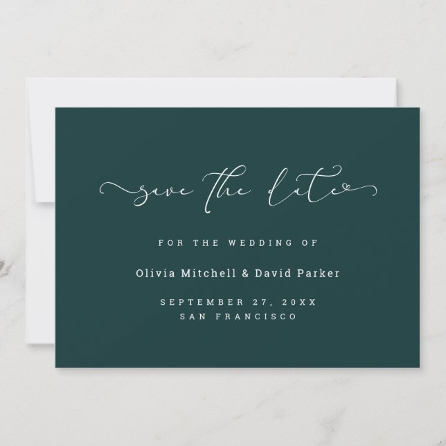 Herzblatt | Elegant Dark Rich Aquamarin Save The Date (Vorderseite)