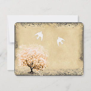 Herzblatt-Korallenbaum-Tauben-Liebesvogel-Hochzeit RSVP Karte