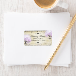 Herzblatt Lavendel Baum Vintage Vogel Hochzeit Adressaufkleber