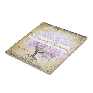 Herzblatt Lavendel Baum Vintage Vogel Hochzeit Fliese