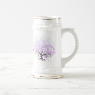 Herzblatt-Lavendelbaum Vintage-Vogel-Hochzeit Bierglas