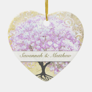 Herzblatt-Lavendelbaum Vintage-Vogel-Hochzeit Keramikornament