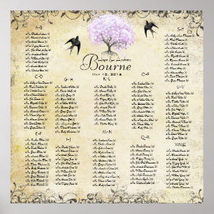 Herzblatt Lavendelbaum Vintage Vogel Hochzeit Poster