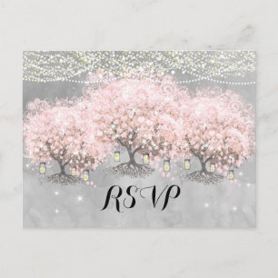 Herzblatt Pink Wald Baum Vintage Vogel Hochzeit Postkarte