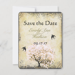 Herzblatt Rosa Baum Vintage Vogel Save the Date