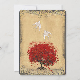 Herzblatt Roter Baum Taube Liebesvogel Hochzeitsei Einladung