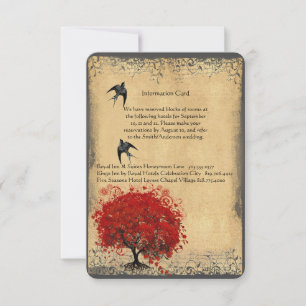 Herzblatt Roter Baum Vintage Vögel Hochzeit RSVP Karte