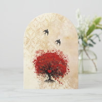 Herzblatt Roter Baum Vintage Vögel Teefleck