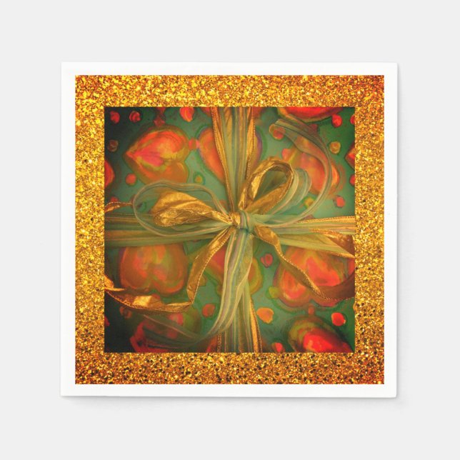 Herzbogenrot-grüner Glitzer präsentieren modernes  Serviette (Vorderseite)