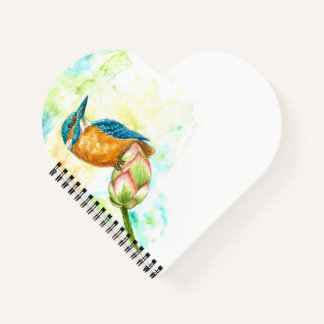 Herzbuch mit Watercolor Kingfisher auf Lotus Notizbuch