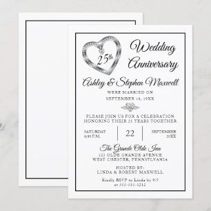 Herzdiamanten 25. Hochzeitstag-Party Einladung