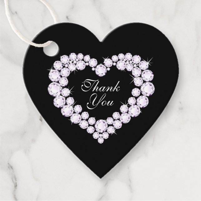 Herzdiamanten auf schwarz danke Ihnen Gastgeschenk Geschenkanhänger (Vorderseite)