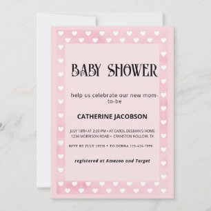 Herzen auf rosa Baby Shower Einladung