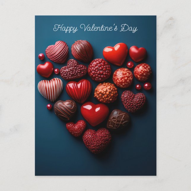 Herzen aus Schokolade und Pralinen Valentinstag Postkarte (Vorderseite)