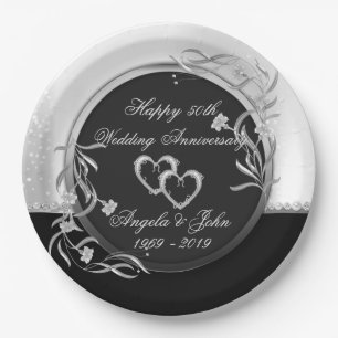 Herzen, Blumige Silberne Hochzeit Pappteller