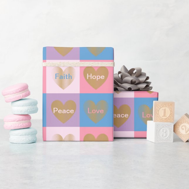 Herzen der Liebe des Glaubens - Hoffnung Frieden Geschenkpapier (Babyparty)