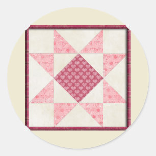 Herzen der Liebe Quilt Runder Aufkleber